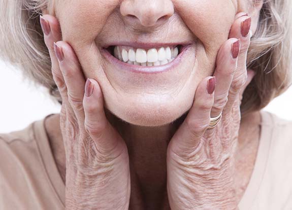 Closeup of smiling patient with all-on-4 in Grand Prairie