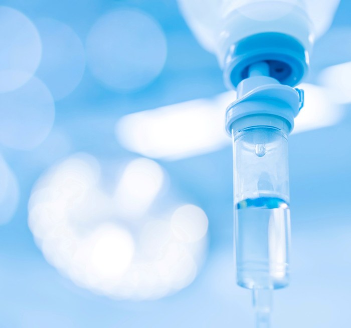 A closeup of an IV drip